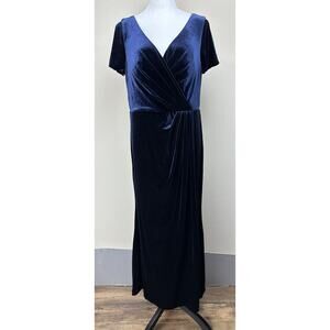 REVELRY Velvet Bridesmaid Dress in Deep Blue‎ Women's Size 16 Faux Wrap.